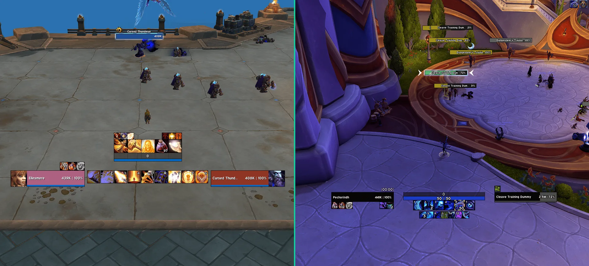 EllesmereUI — the full interface in action: unit frames, action bars, nameplates and cooldown manager
